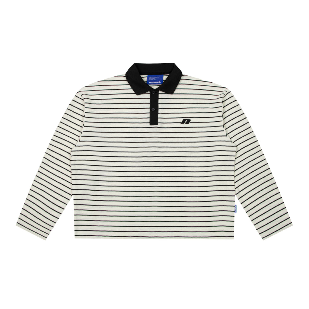 Striped Long Sleeve Boxy Polo Shirt