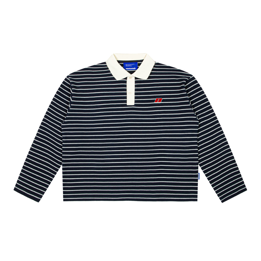 Striped Long Sleeve Boxy Polo Shirt